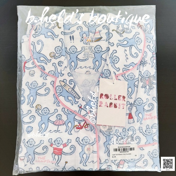 Roller Rabbit Hamptons Monkey Polo Pajamas in Blue Size XS Brand New NWT - Picture 13 of 14